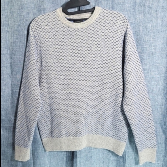 J CREW Merino Wool Donegal Bird's-Eye Sweater Blue/Cream Men's S/M - Picture 1 of 5